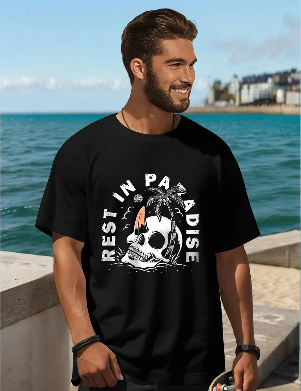 Mens Graphic T-Shirts Fashion Crew Neck Tshirts Gym Muscle Athletic Workout Summer Tee Shirt Top for Man