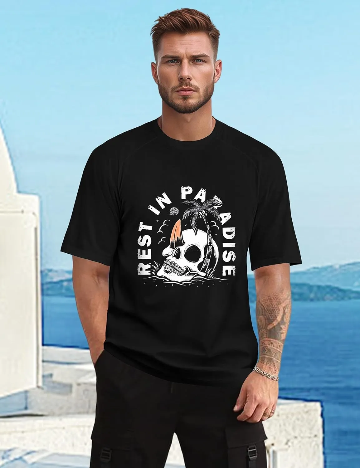 Mens Graphic T-Shirts Fashion Crew Neck Tshirts Gym Muscle Athletic Workout Summer Tee Shirt Top for Man