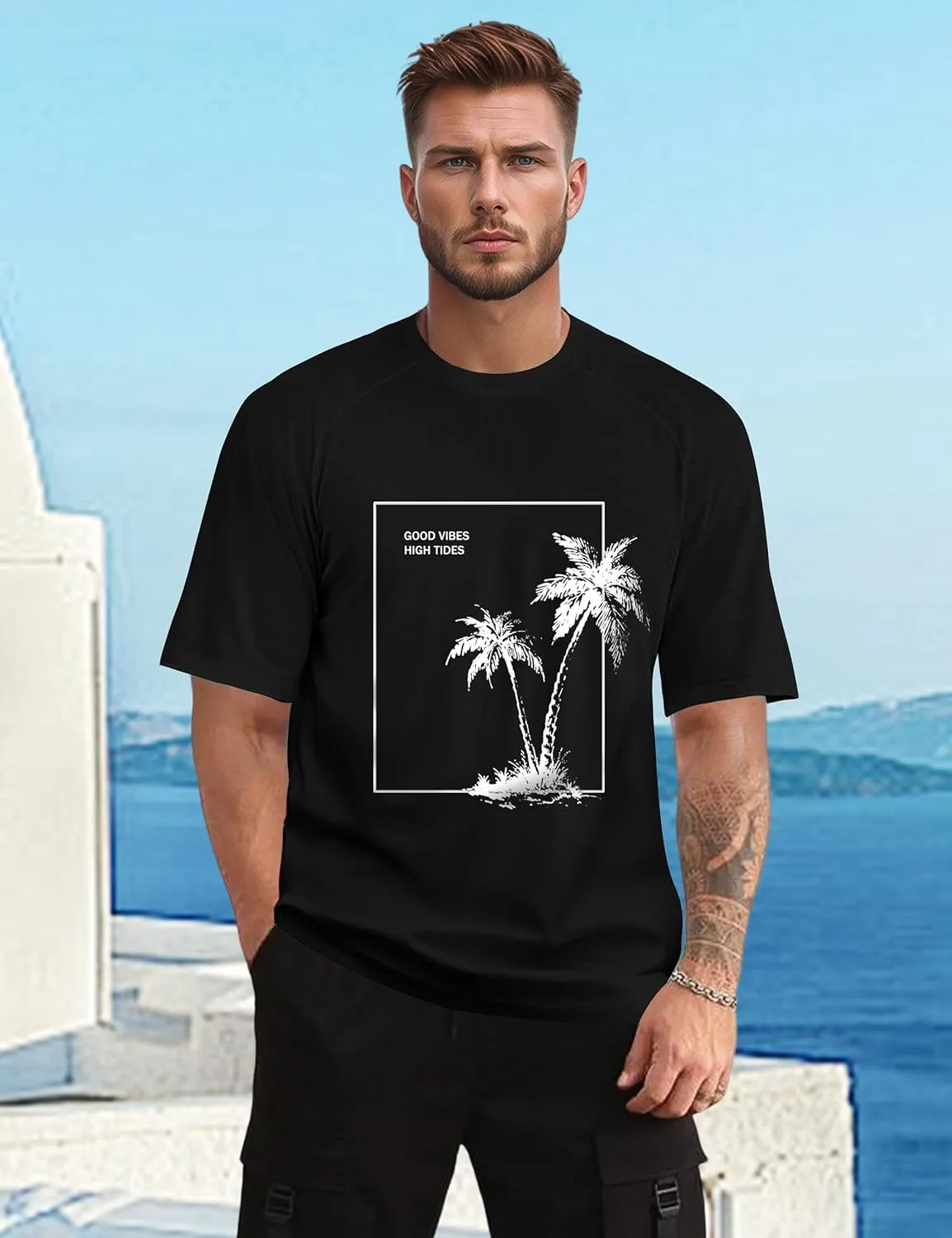 Mens Graphic T-Shirts Fashion Crew Neck Tshirts Gym Muscle Athletic Workout Summer Tee Shirt Top for Man