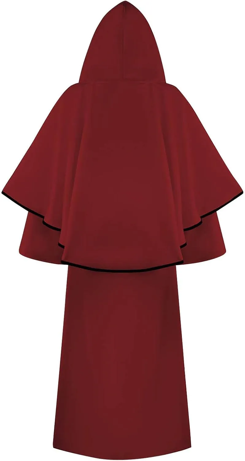 Mens Hooded Cloak Long Velvet Cape Gothic Wraps Halloween Robes Masquerade Dress Up Costume Renaissance Cardigan