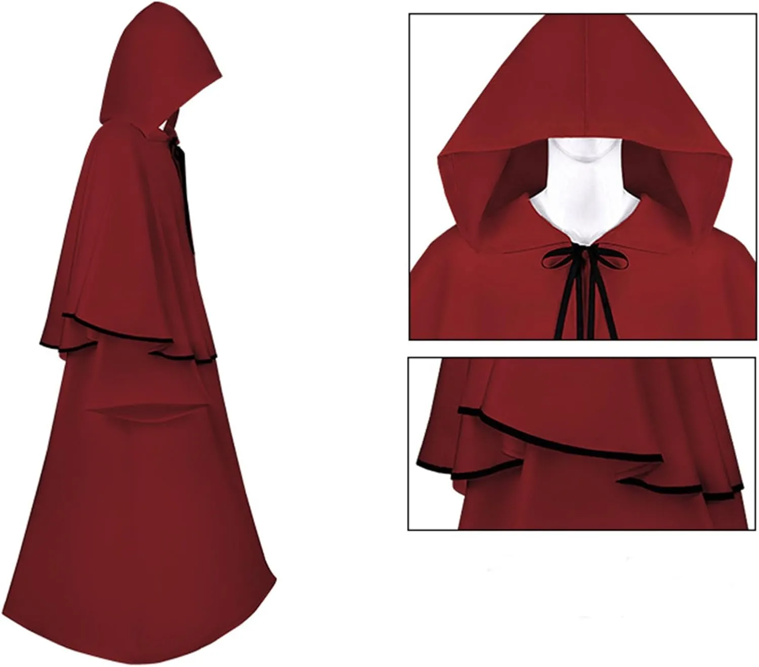 Mens Hooded Cloak Long Velvet Cape Gothic Wraps Halloween Robes Masquerade Dress Up Costume Renaissance Cardigan