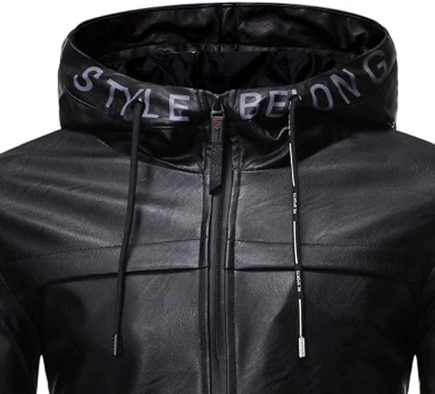 Men's Hooded Military Jackets Faux Leather Lined Aviator Bomber Jacket Hoodie Leather Coat Zipper Windbreaker