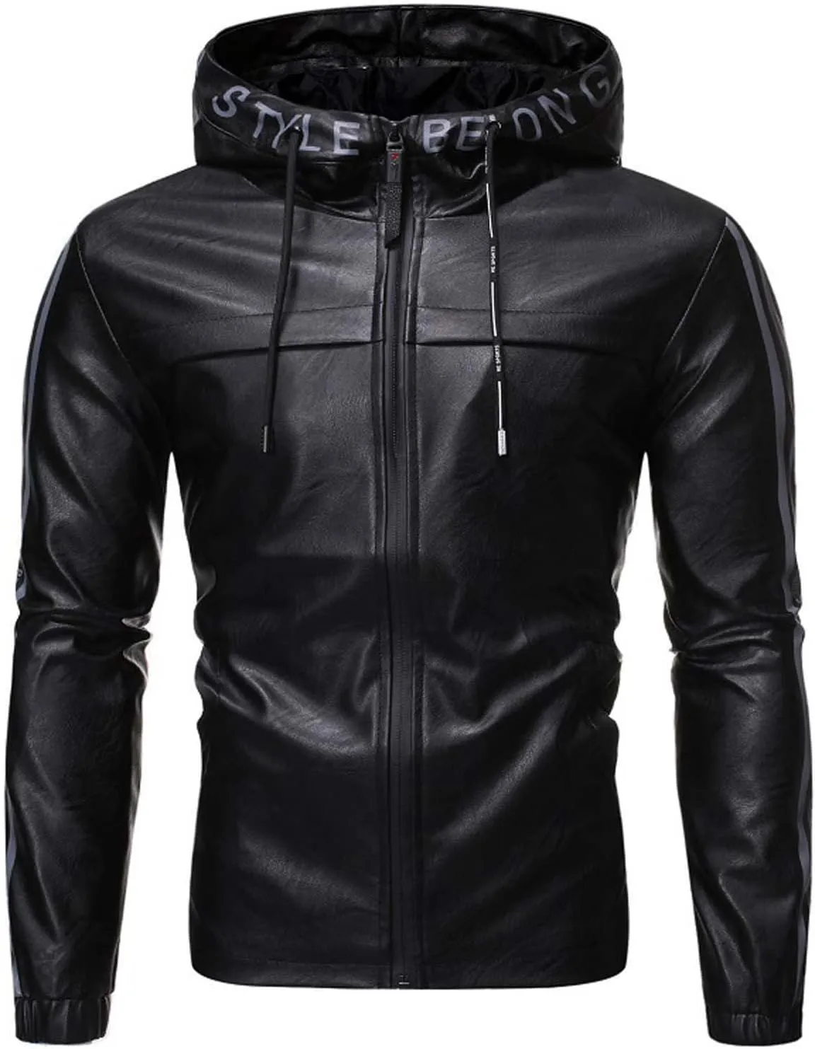 Men's Hooded Military Jackets Faux Leather Lined Aviator Bomber Jacket Hoodie Leather Coat Zipper Windbreaker