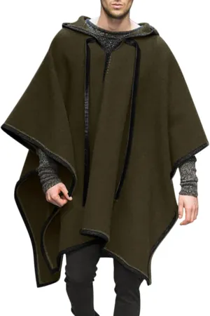 Men's Hooded Poncho Cape Cloak Fashion Hoodie Pullover with Pocket Trend Outdoor Casual Long Coats Windbreaker
