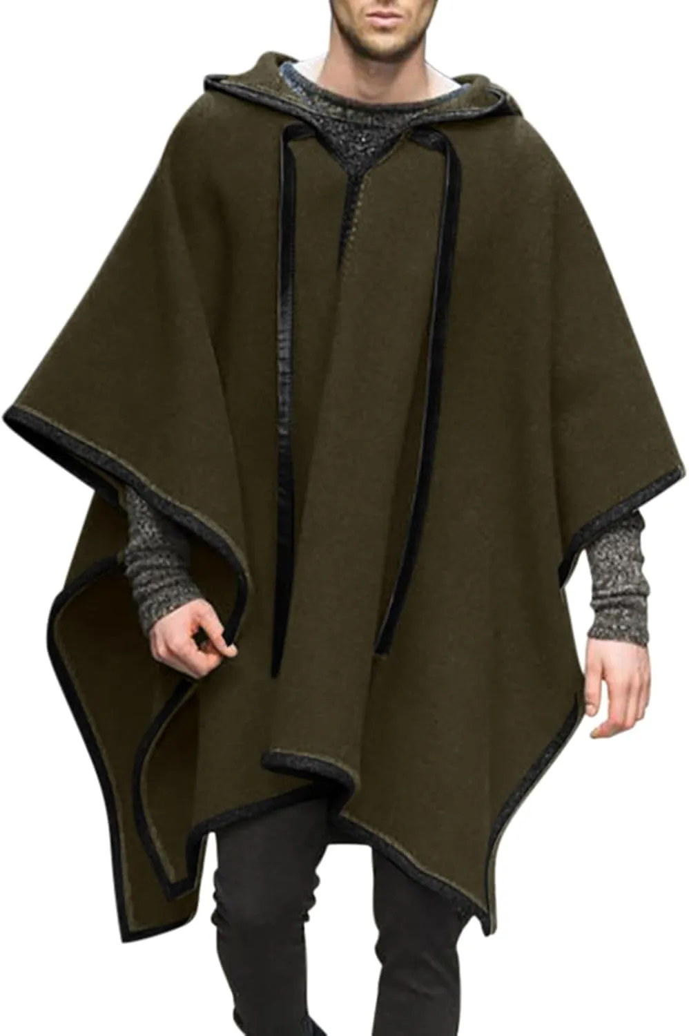 Men's Hooded Poncho Cape Cloak Fashion Hoodie Pullover with Pocket Trend Outdoor Casual Long Coats Windbreaker