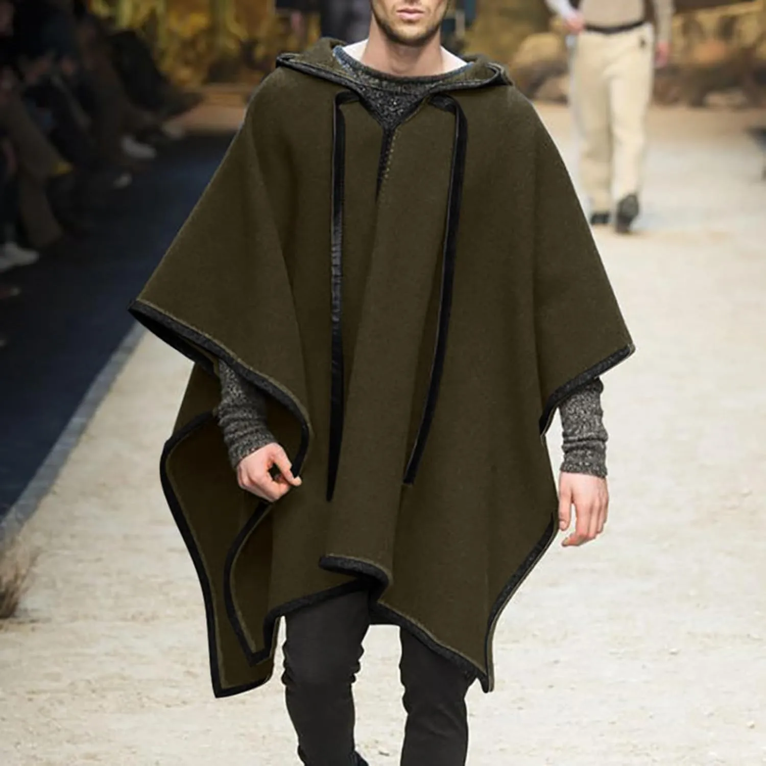 Men's Hooded Poncho Cape Cloak Fashion Hoodie Pullover with Pocket Trend Outdoor Casual Long Coats Windbreaker