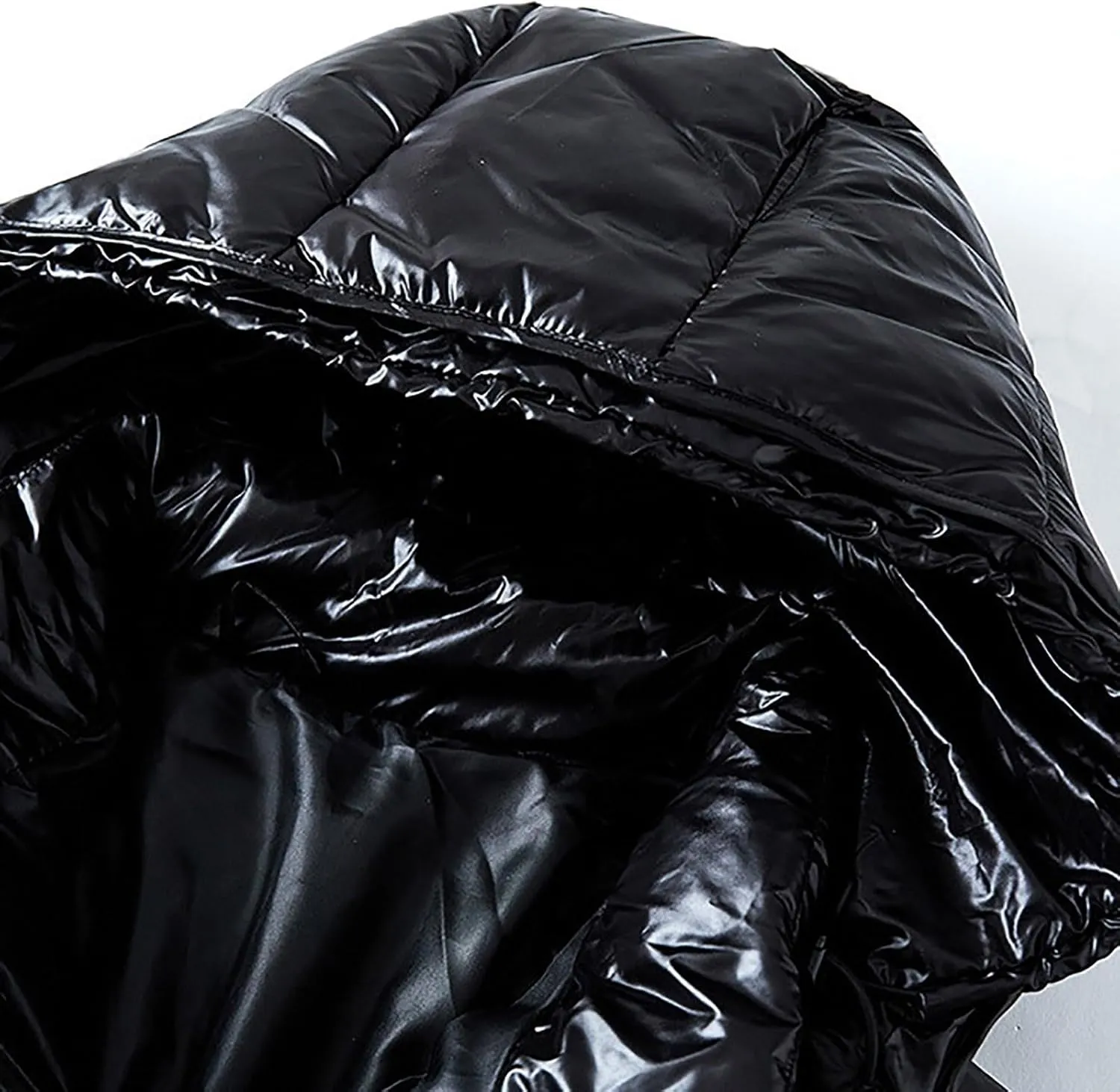 Mens Hooded Puffer Jackets Stand Collar Shiny Down Jacket Thick Winter Parka Jacket Quilted Insulated Padded Coat