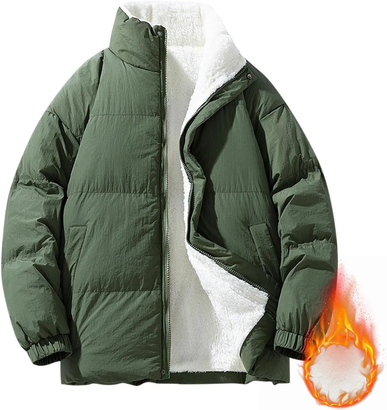 Mens Insulated Winter Warm Jackets Windproof Stand Collar Cotton Quilted Jackets Thicken Thermal Snow Padded Coats