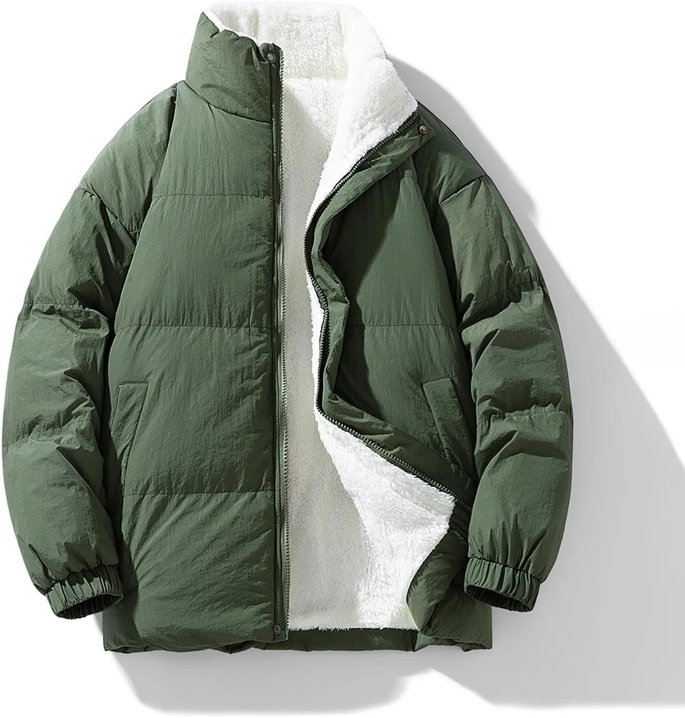 Mens Insulated Winter Warm Jackets Windproof Stand Collar Cotton Quilted Jackets Thicken Thermal Snow Padded Coats