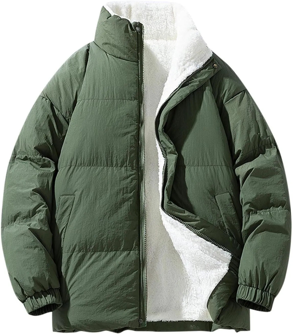 Mens Insulated Winter Warm Jackets Windproof Stand Collar Cotton Quilted Jackets Thicken Thermal Snow Padded Coats