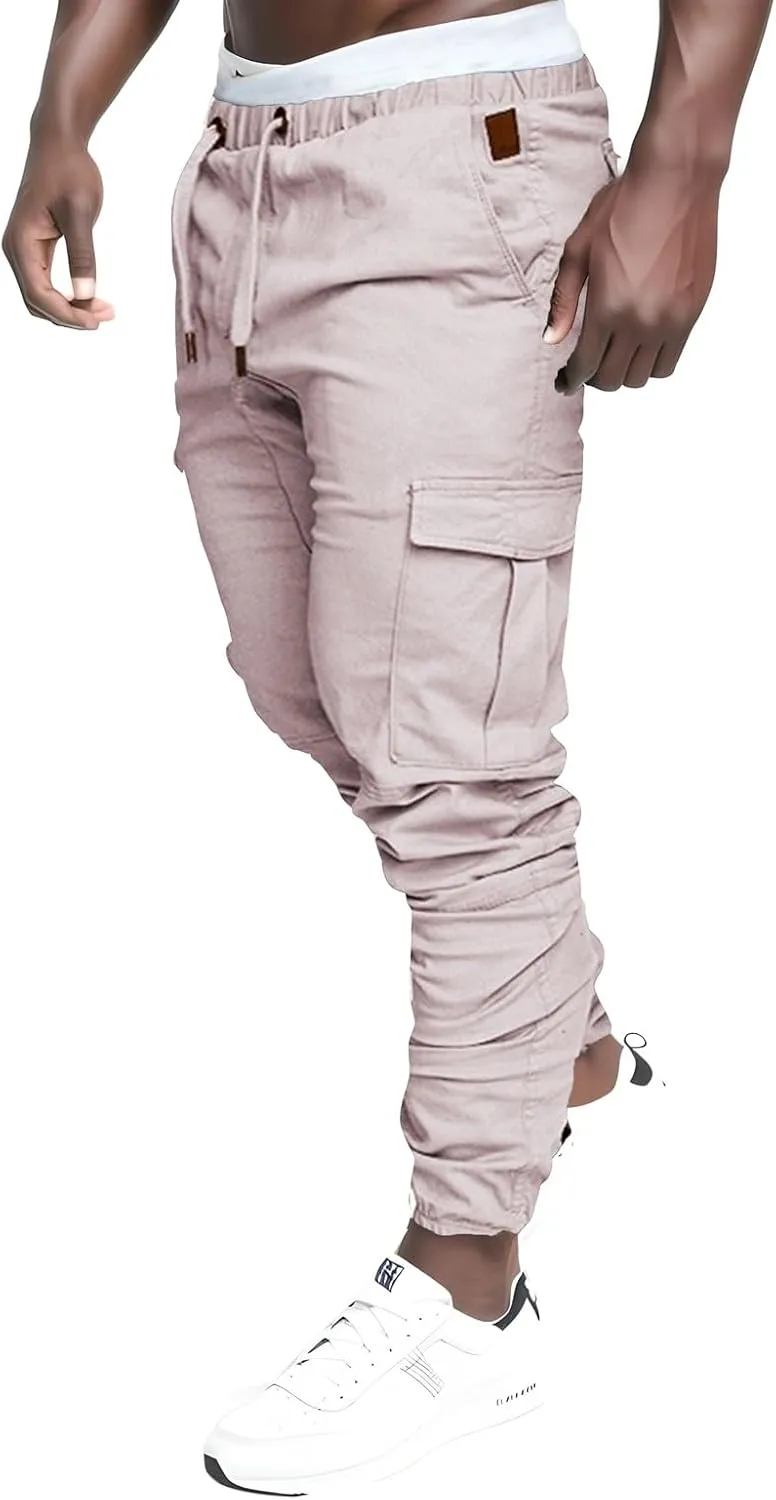 Men's Jogging Pants Cotton Fitness Drawstring Chino Cargo Pants Hiking Outdoor Twill Track Jogging Sweatpants Pants