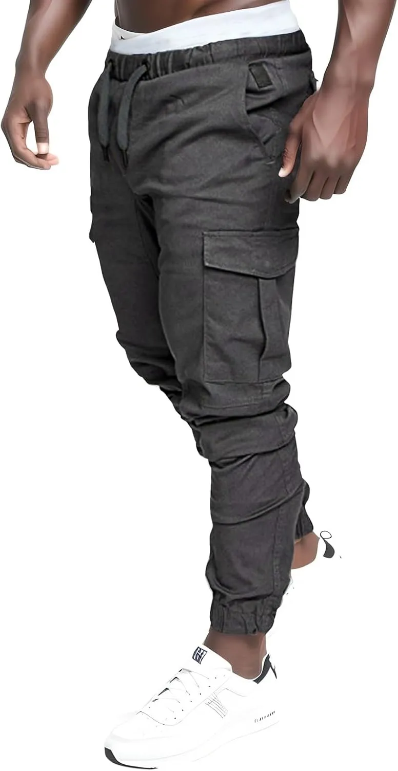 Men's Jogging Pants Cotton Fitness Drawstring Chino Cargo Pants Hiking Outdoor Twill Track Jogging Sweatpants Pants