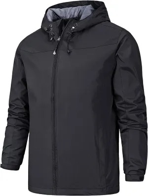 Mens Lightweight Water Resistant Softshell Hooded Jacket with Fleece Lining, Packable Waterproof Windbreaker