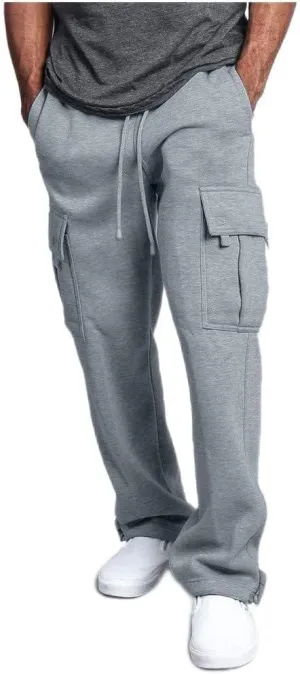 Men's Loose and Casual Trouser Pant Soild Color Tethered Waistband Sport Loose Long Trousers with Long Stilt