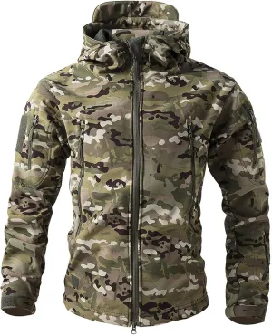 Men's Military Tactical Jackets Camo Hooded Softshell Jacket Outdoor Hunting Hiking Coat Winter Waterproof Windbreaker