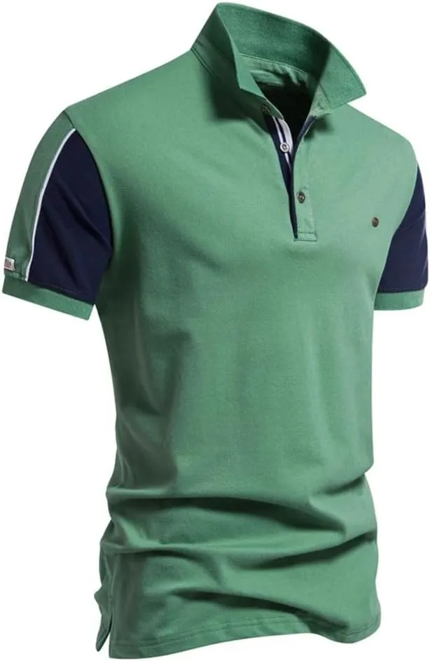 Men's Patchwork Polos Shirt Summer Quick Dry Short Sleeve Collared T Shirt Soft Breathable Comfortable Tops