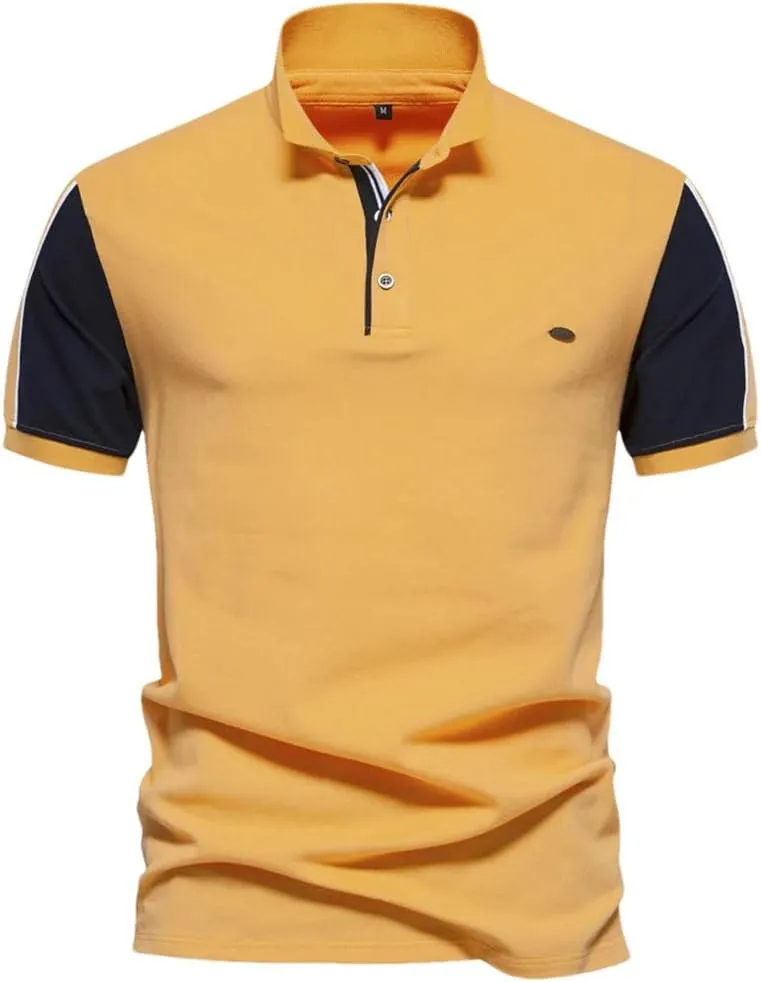 Men's Patchwork Polos Shirt Summer Quick Dry Short Sleeve Collared T Shirt Soft Breathable Comfortable Tops