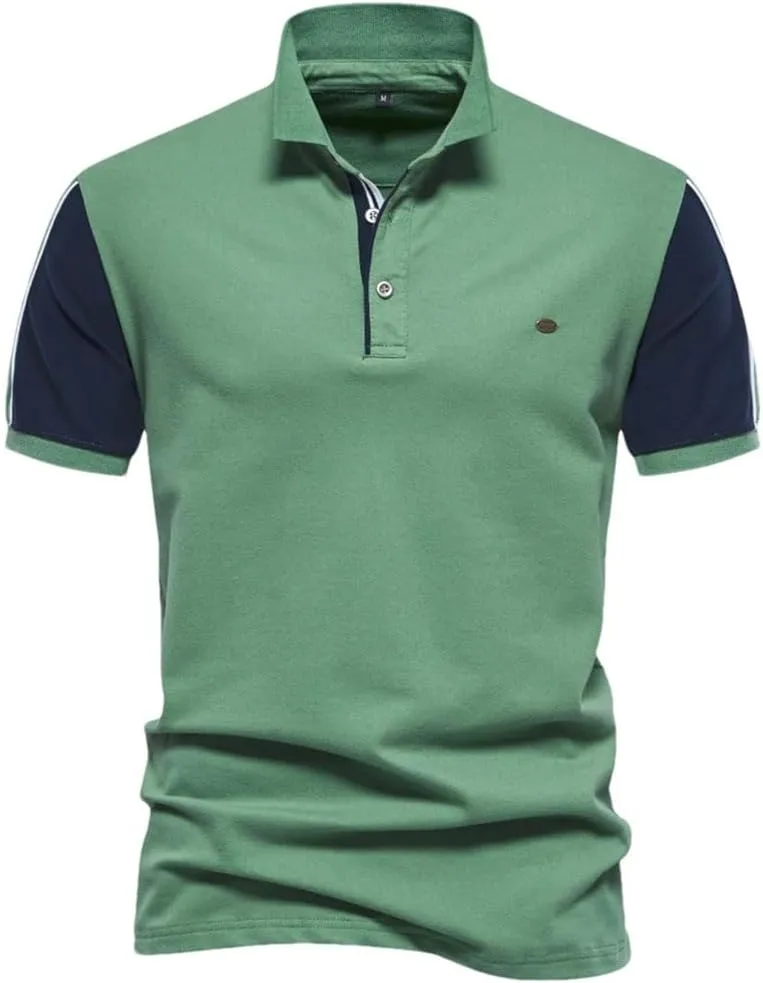 Men's Patchwork Polos Shirt Summer Quick Dry Short Sleeve Collared T Shirt Soft Breathable Comfortable Tops