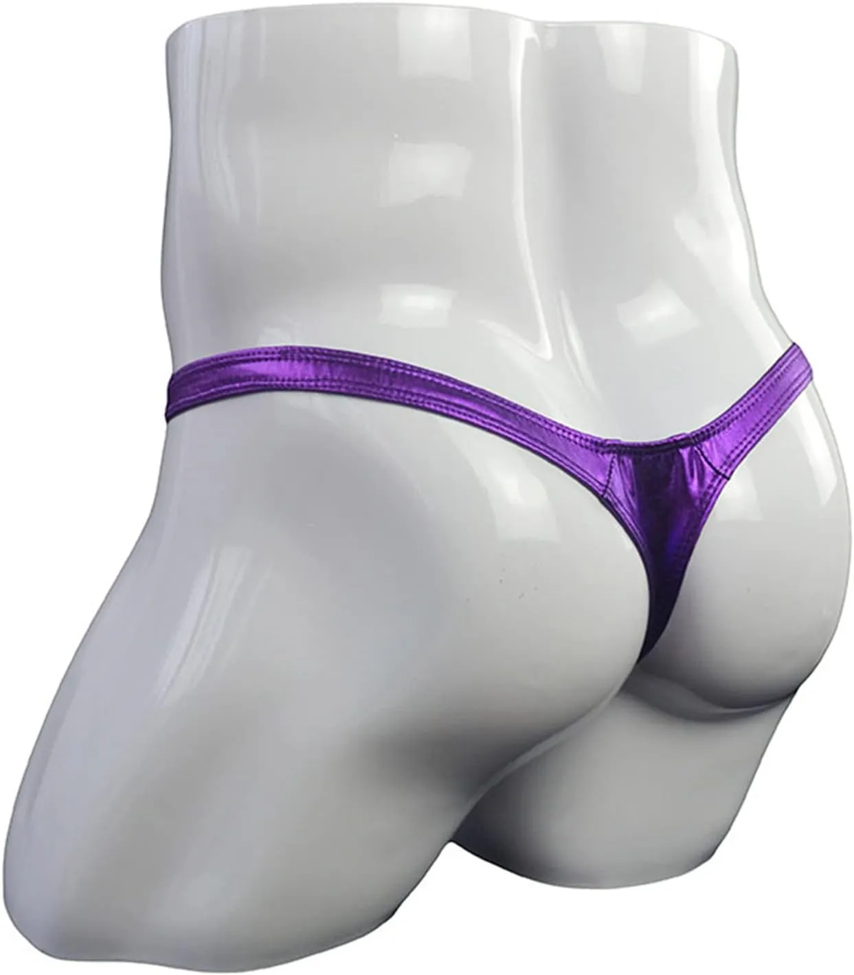 Men's Pu Leather Low Rise Thong Underwear T Back G String Briefs Bulge Pouch Underpants Sexy Soft Breathable Bikini