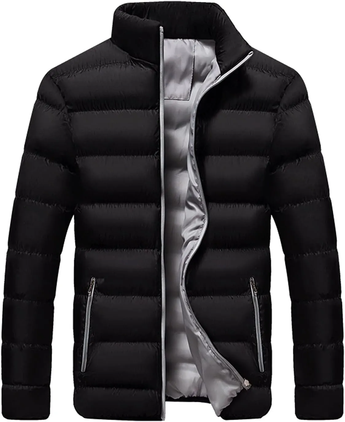 Mens Puffer Jacket No Hood Packable Lightweight Down Jacket Windproof Winter Thicken Padded Coat Warm Parka Jacket