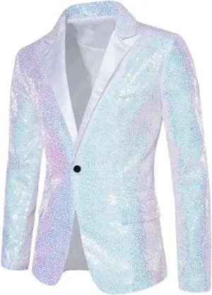Mens Sequins Blazer 70s 80s Disco Suit Jacket Lapel Tuxedo Jackets for Party Wedding Prom, Shiny Christmas Outfits