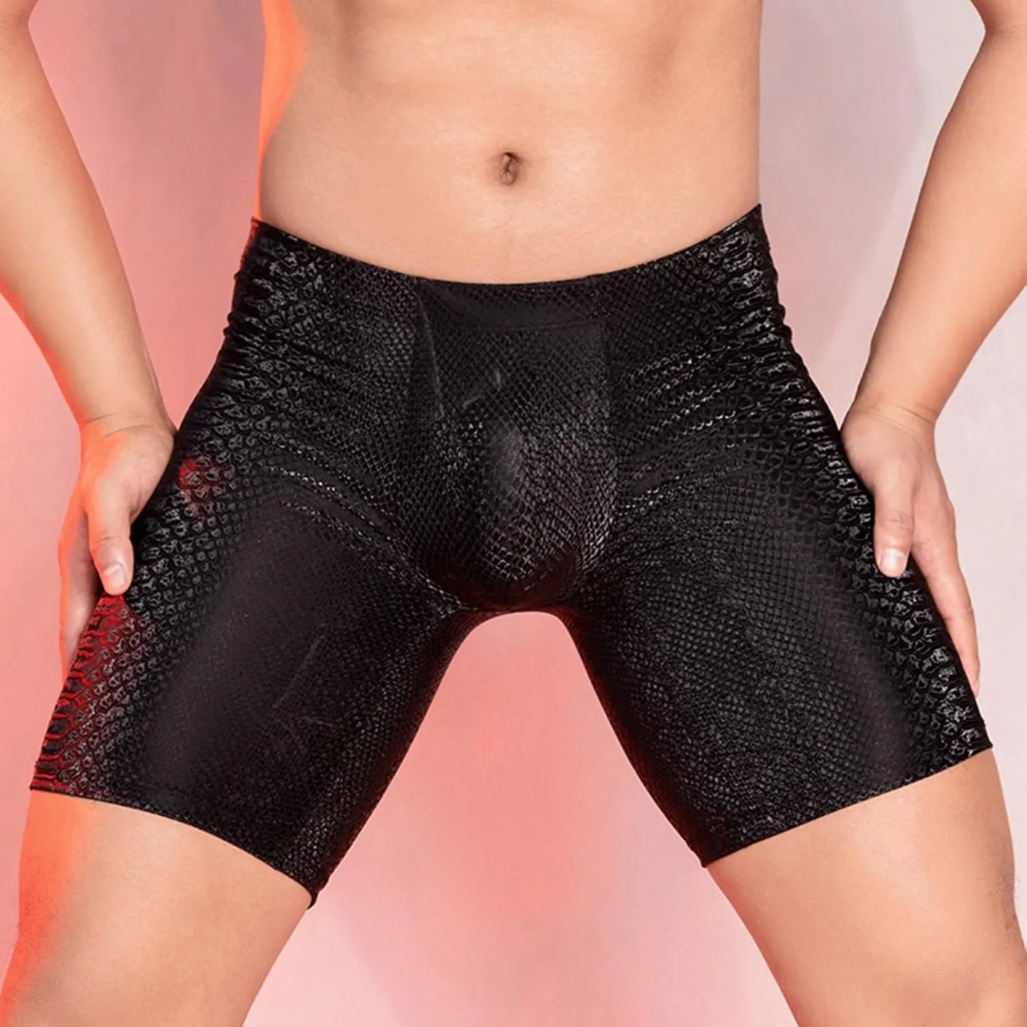 Mens Sexy Boxer Briefs Stretchy PU Leather Convex Bag Underwears Elastic Seamless Lingeries Soft Breathable Trunks