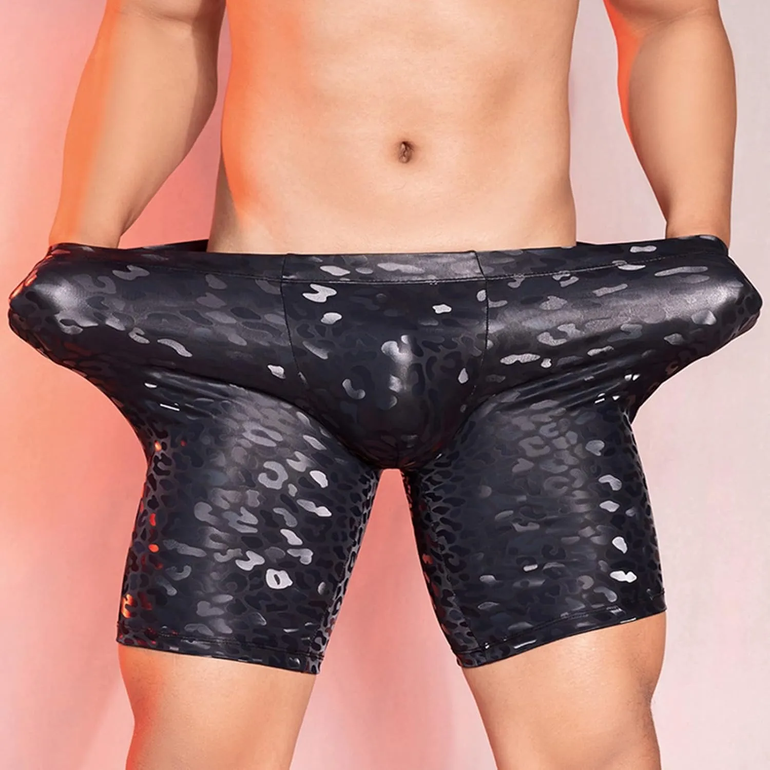 Mens Sexy Boxer Briefs Stretchy PU Leather Convex Bag Underwears Elastic Seamless Lingeries Soft Breathable Trunks
