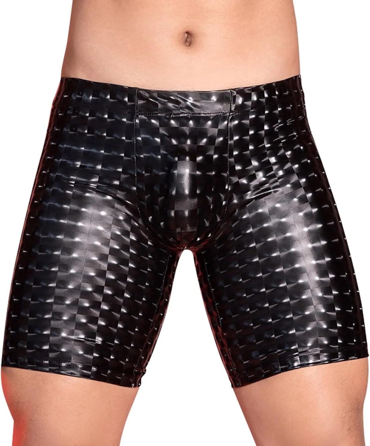 Mens Sexy Boxer Briefs Stretchy PU Leather Convex Bag Underwears Elastic Seamless Lingeries Soft Breathable Trunks