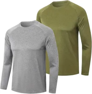 Men's Shirts Long Sleeve Workout T Shirts Sun Protection Quick Dry Fit Athletic Fishing Running Tee Tops 2 Pack