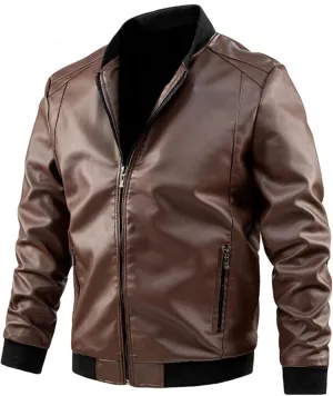 Men's Smooth Leather Motor Jacket Color Zip PU Leather Jacket Short Lapel Motorcycle Leather Motorcycle Jackets for