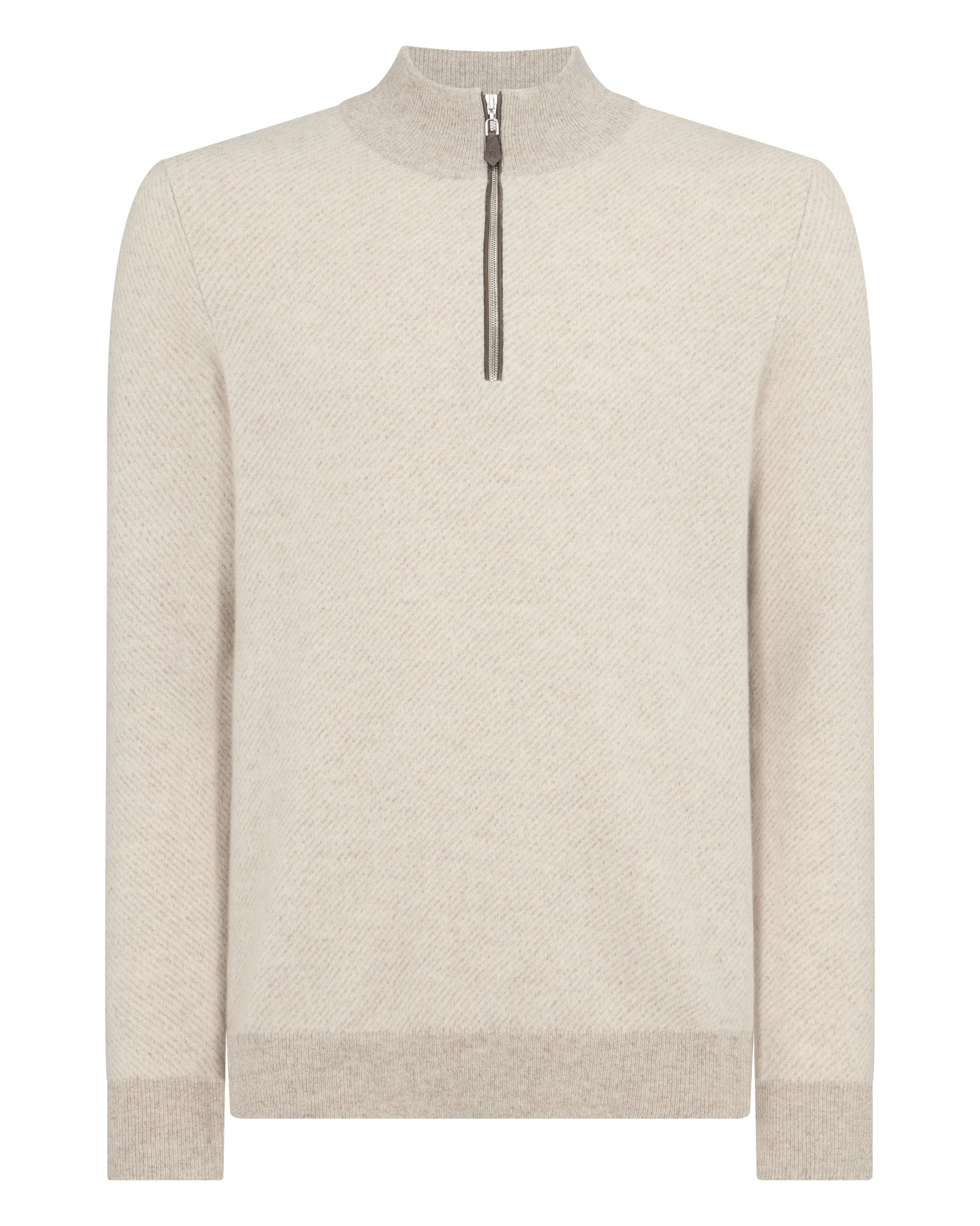 Men's Temple Jacquard Half Zip Cashmere Jumper Toasted Sesame Brown