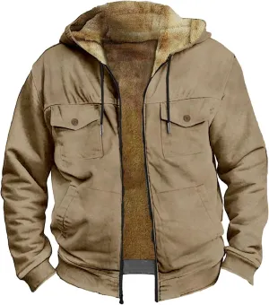 Men's Thermal Hooded Puffer Jacket Winter Coats Western Cowboy 3D Printed Hooded Brown Men's Winter Jacket with Hood