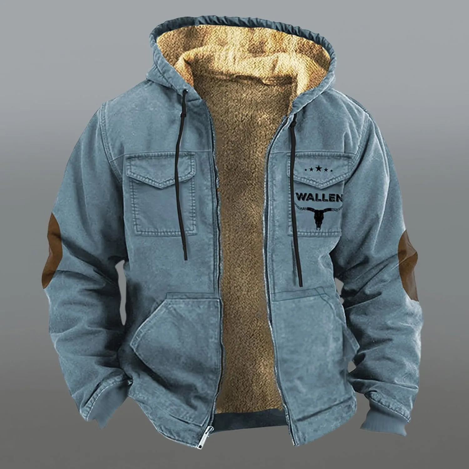 Men's Thermal Hooded Puffer Jacket Winter Coats Western Cowboy 3D Printed Hooded Brown Men's Winter Jacket with Hood