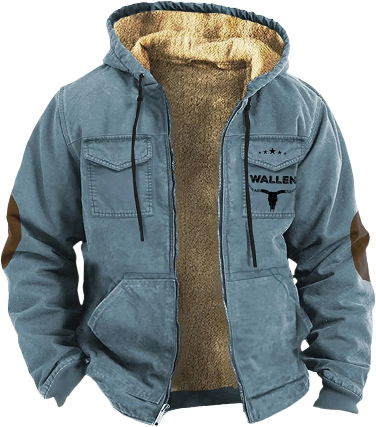 Men's Thermal Hooded Puffer Jacket Winter Coats Western Cowboy 3D Printed Hooded Brown Men's Winter Jacket with Hood