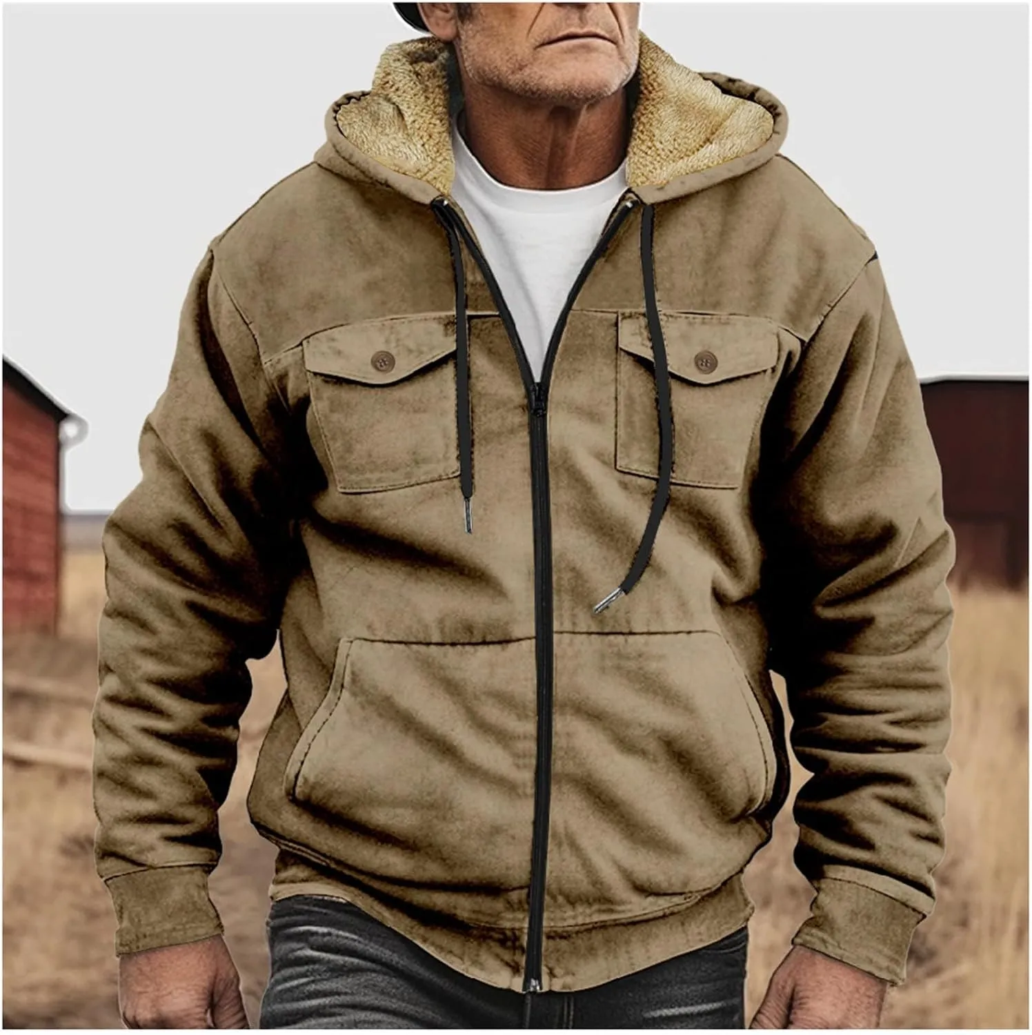 Men's Thermal Hooded Puffer Jacket Winter Coats Western Cowboy 3D Printed Hooded Brown Men's Winter Jacket with Hood