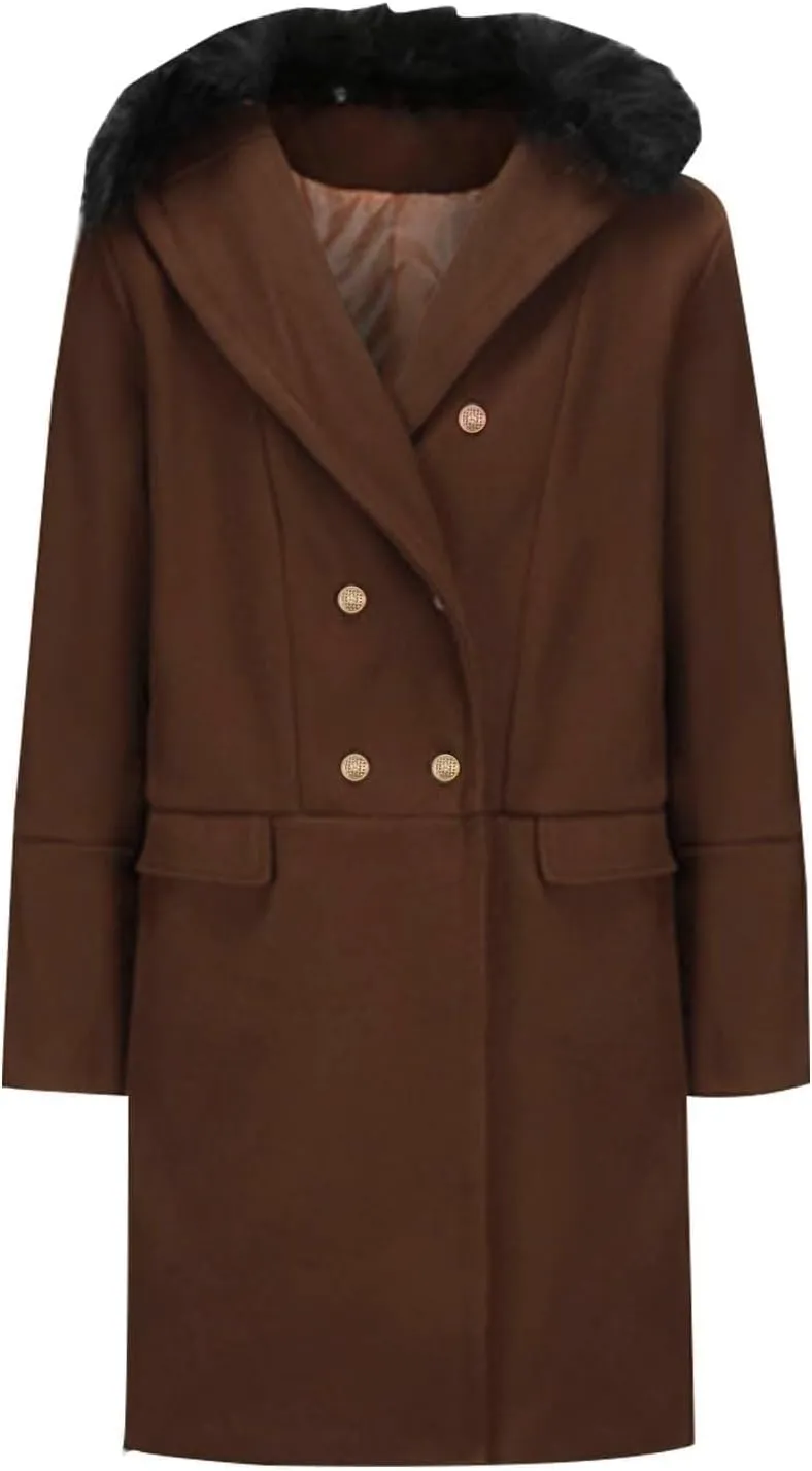 Men's Trench Coat Double Breasted Pea Coat Faux Fur Collar Long Coat Long Sleeve Lapel Overcoat Warm Winter Outwear