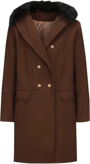 Men's Trench Coat Double Breasted Pea Coat Faux Fur Collar Long Coat Long Sleeve Lapel Overcoat Warm Winter Outwear