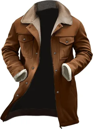 Men's Vintage Suede Jackets Fashion Plush Collar Western Cowboy Coats Distressed Faux Leather Motorcycle Jackets
