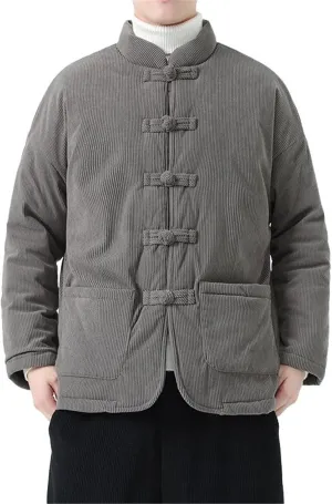 Men's Winter Corduroy Cotton Padded Coat - Chinese Style Button-Up Cotton Padded Jacket