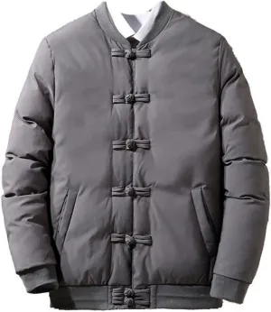 Men's Winter Tang Suit Cotton Padded Coat - Plus Size Thickened Collarless Jacket Chinese Style Buttons