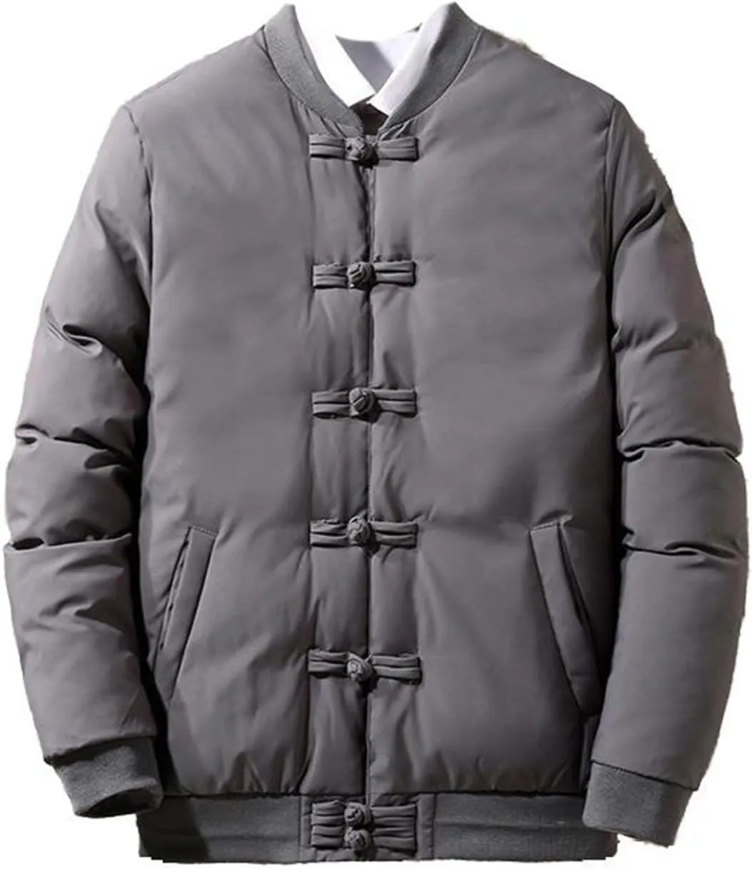 Men's Winter Tang Suit Cotton Padded Coat - Plus Size Thickened Collarless Jacket Chinese Style Buttons