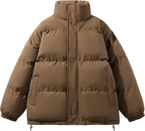 Men's Winter Warm Down Coats Stand Collar Puffer Jacket Cotton Padded Waterproof Outerwear with Pockets