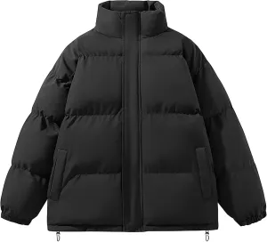 Men's Winter Warm Down Coats Stand Collar Puffer Jacket Cotton Padded Waterproof Outerwear with Pockets