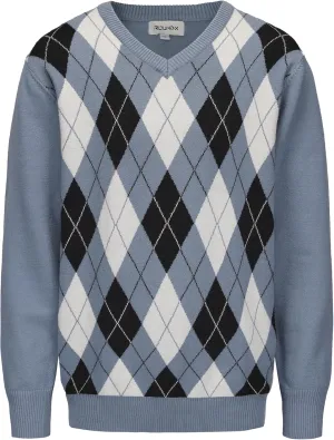 Men's Wool Blend Plaid Sweater V Neck Knitted Long Sleeve Argyle Pullover for Casual Or Dressy Wear