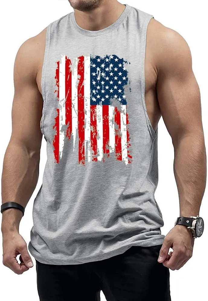 Men's Workout Tank Tops Sleeveless Gym Muscle Tee Graphic American Flag Shirt
