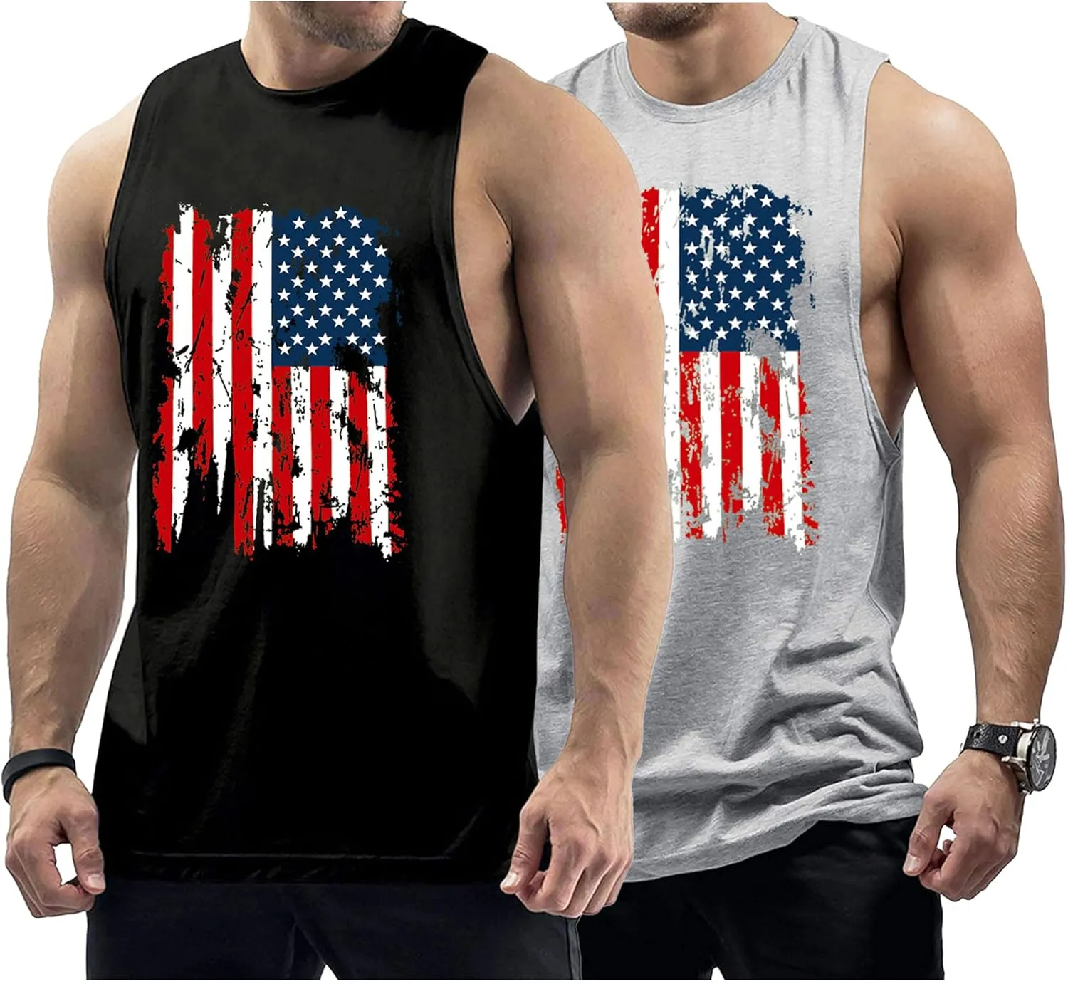 Men's Workout Tank Tops Sleeveless Gym Muscle Tee Graphic American Flag Shirt