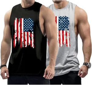 Men's Workout Tank Tops Sleeveless Gym Muscle Tee Graphic American Flag Shirt