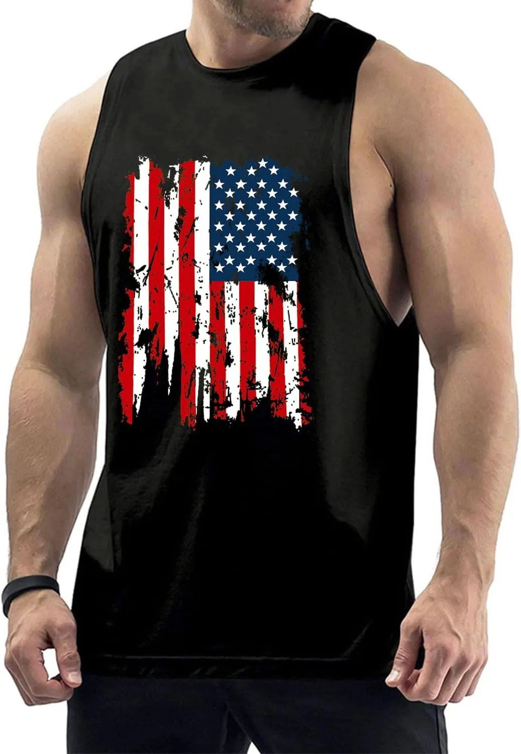Men's Workout Tank Tops Sleeveless Gym Muscle Tee Graphic American Flag Shirt