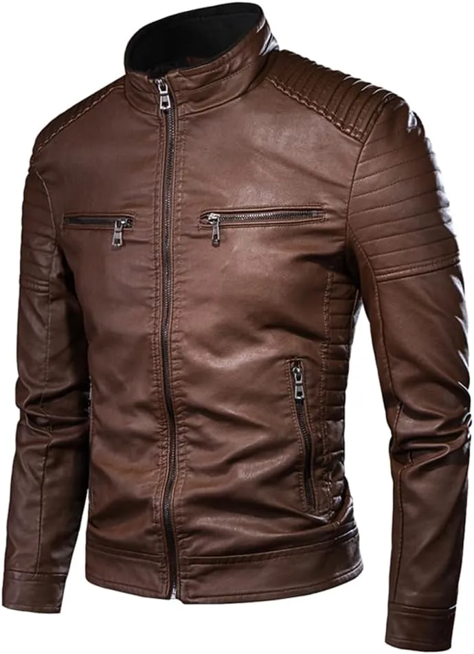 Men's zipper leather jacket retro casual jacket pu jacket motorcycle riding jacket