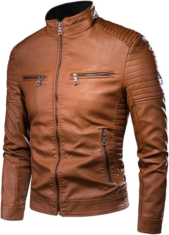 Men's zipper leather jacket retro casual jacket pu jacket motorcycle riding jacket